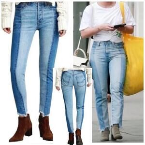 Two Tone Stretch Denim Jeans American Eagle Sz 6 Vintage Hi-Rise Crop Button Fly